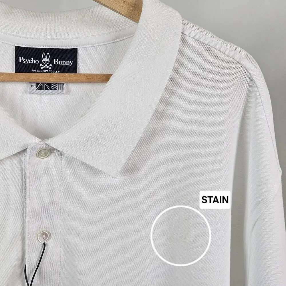Psycho Bunny Big and Tall‎ Classic White Polo | Men's 4XLT | MULTIPLE STAINS